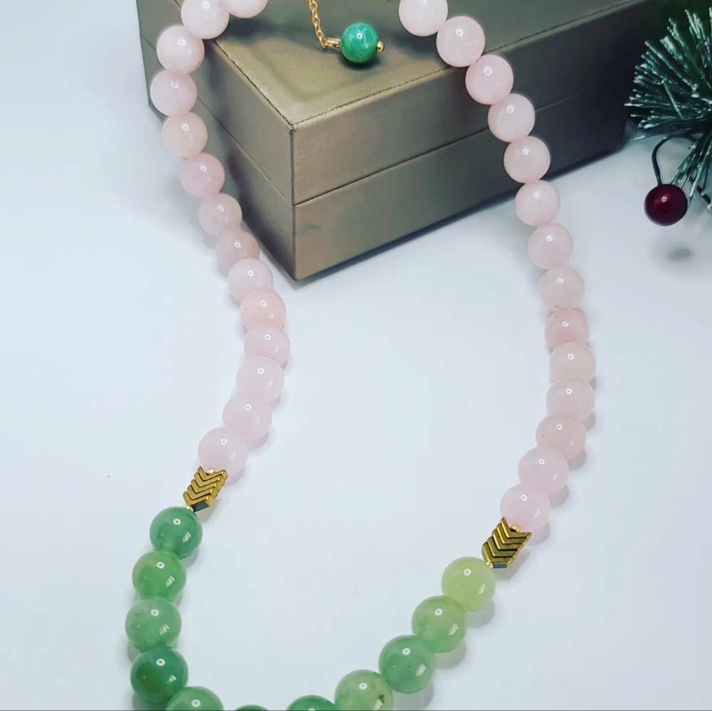 Rose Quartz, Green Jade necklace